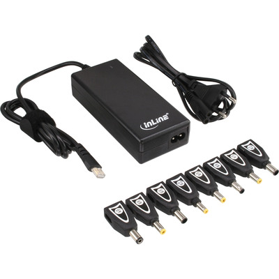 InLine® Universal NT f. Notebooks, 90W, USB, 100-240V, schwarz m. 8 Wechselst. (Produktbild 1)