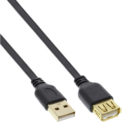 InLine® USB 2.0 Flachkabel Verlängerung, A ST / BU, schwarz, Kontakte gold, 0,5m